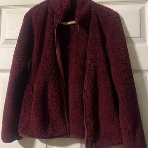 Uniqlo Women's Deep Red Fleece Bomber Jacket